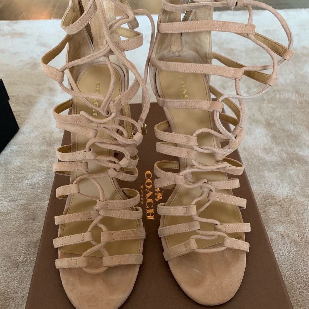 COACH ~ Nude Salvadora Suede Heeled Sandals 9.5